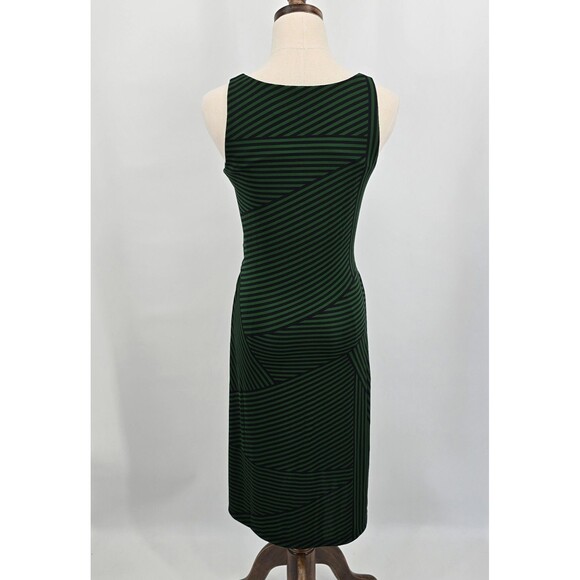 NEW Ann Taylor Sleeveless Dress Women's 0 Green and Blue Striped Rouched Stretch - Picture 3 of 7